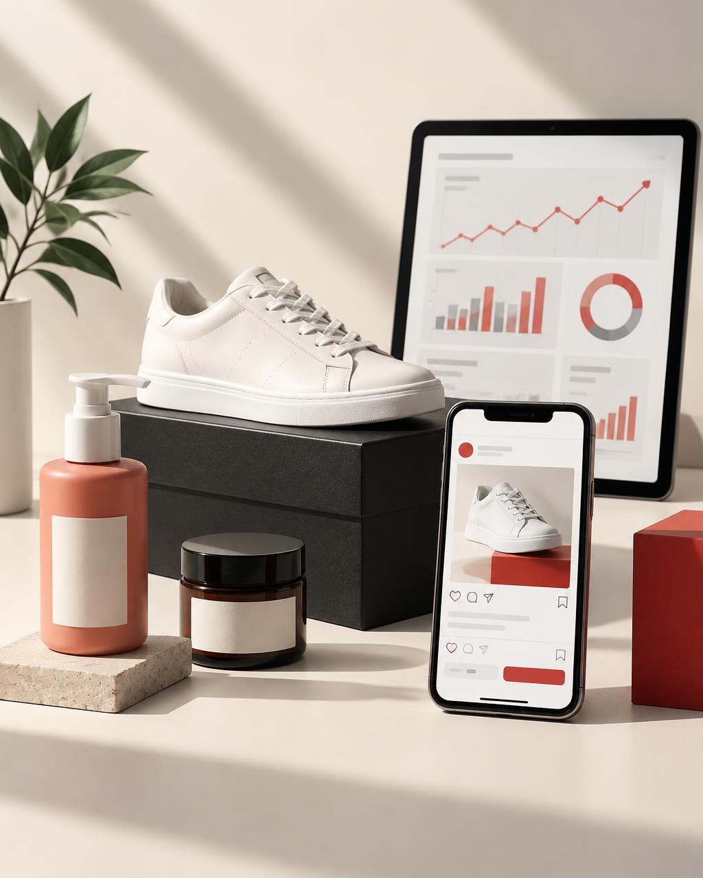 Productos anunciados en redes sociales junto a métricas de campaña
